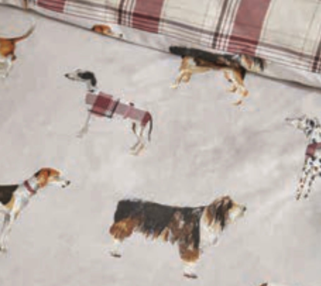 CATHERINE LANSFIELD Country Dog Duvet Cover set Throw Beige with Burgess Department Store