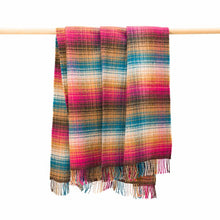 Load image into Gallery viewer, JOHN HANLY &lt;BR&gt;
Cashmere Throw &lt;BR&gt;
Pink Orange Teal Camel Brown Cream Check &lt;BR&gt;
