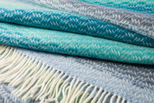 Load image into Gallery viewer, JOHN HANLY &lt;BR&gt;
Cashmere Throw &lt;BR&gt;
Aqua Teal Denim Blue Diffused Stripe Textured Twill &lt;BR&gt;
