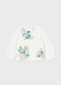 MAYORAL <BR>
Long Sleeved Flower Motif Baby Girl Tee-Shirt <BR>
Cream<BR>