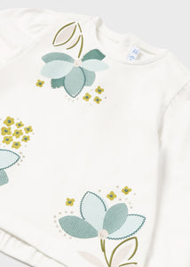 MAYORAL <BR>
Long Sleeved Flower Motif Baby Girl Tee-Shirt <BR>
Cream<BR>