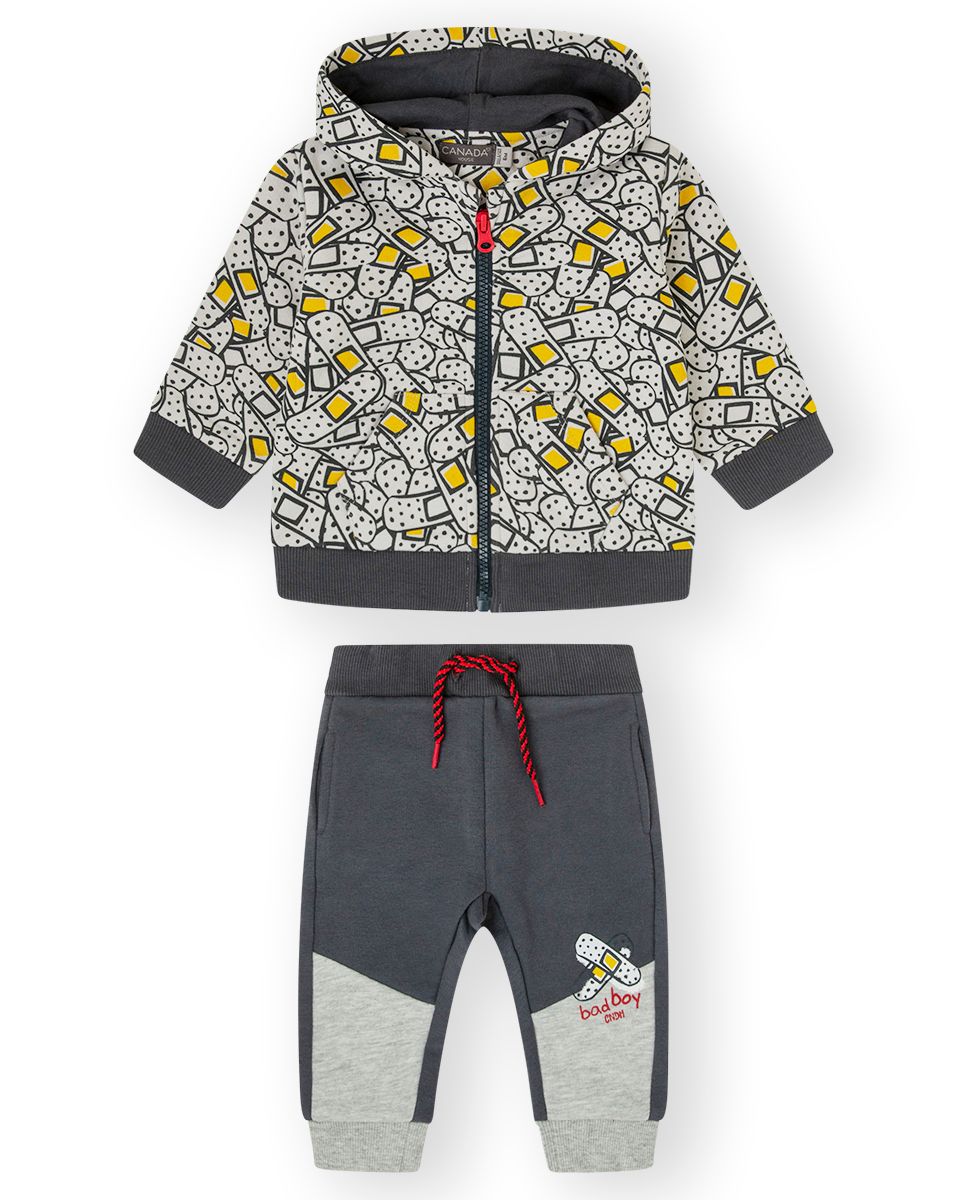 CANADA HOUSE <BR>
Baby Boys 2 piece track suit <BR>
Grey & yellow <BR>