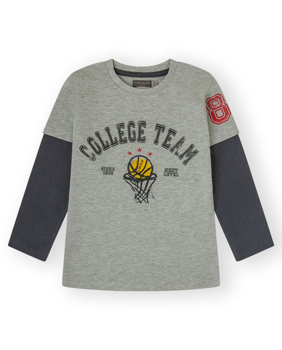 CANADA HOUSE <BR>
Boy's College Team Tee Shirt <BR>
Grey <BR>