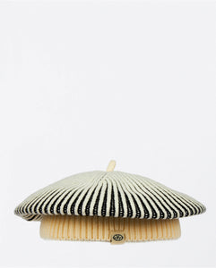 SURKANA <BR>
Striped knitted beret <BR>
Cream & Black <BR>