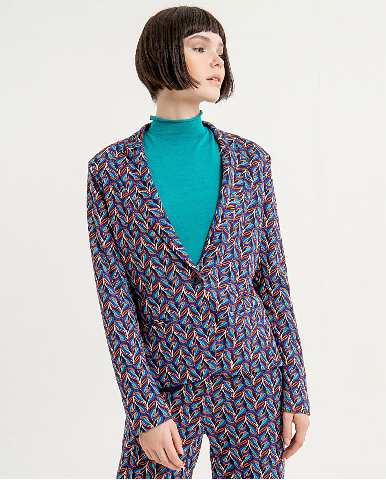 SURKANA Stretch and printed fitted blazer Blue Multi – Burgess ...