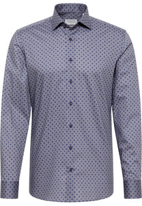 ETERNA <BR>
Printed Slim Fit Long Sleeve Shirt <BR>
Dark Blue <BR>