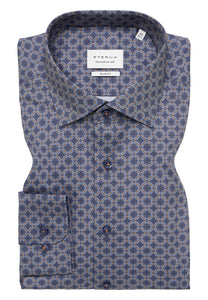 ETERNA <BR>
Printed Slim Fit Long Sleeve Shirt <BR>
Dark Blue <BR>