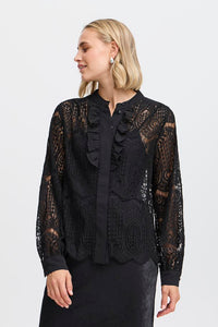 FRANSA <BR>
Cate Lace Ruffle Blouse <BR>
Black <BR>