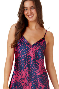 INDIGO SKY <BR>
Hot Cheetah Print Silky Satin Chemise <BR>
Teal or Cerise available <BR>