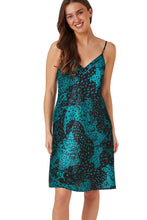 Load image into Gallery viewer, INDIGO SKY &lt;BR&gt;
Hot Cheetah Print Silky Satin Chemise &lt;BR&gt;
Teal or Cerise available &lt;BR&gt;
