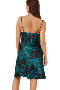 INDIGO SKY <BR>
Hot Cheetah Print Silky Satin Chemise <BR>
Teal or Cerise available <BR>