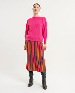 SURKANA <BR>
Knitted pullover with boat neckline <BR>
Fuchsia <BR>