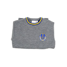 Load image into Gallery viewer, MARIST &lt;BR&gt;
Round Neck, Wool Mix Jumper &lt;BR&gt;
Crested Grey with trim of yellow &amp; royal &lt;BR&gt;
