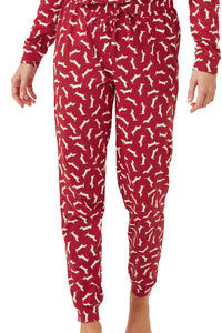 INDIGO SKY <BR>
Dotty Dachshund Knitted Cotton Jogger Pyjama Set <BR>
Red <BR>