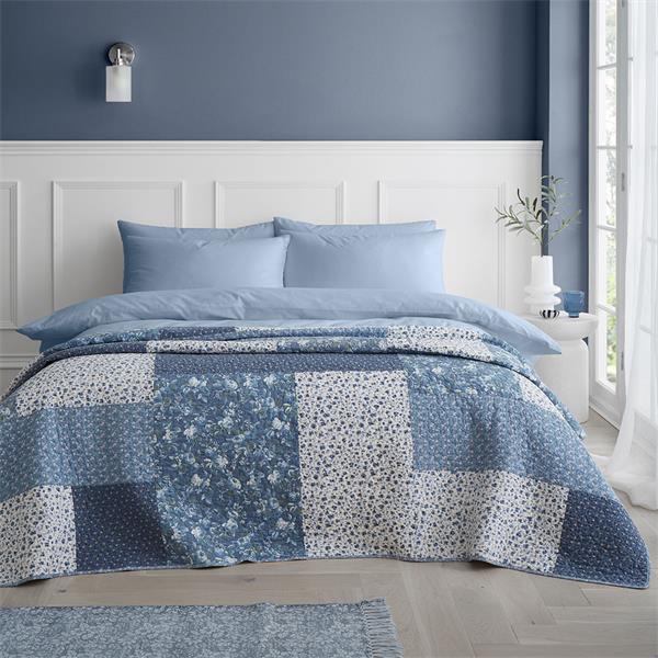 BIANCA <BR>
Limited Edition Patchwork Bedspread <BR>
Blue <BR>