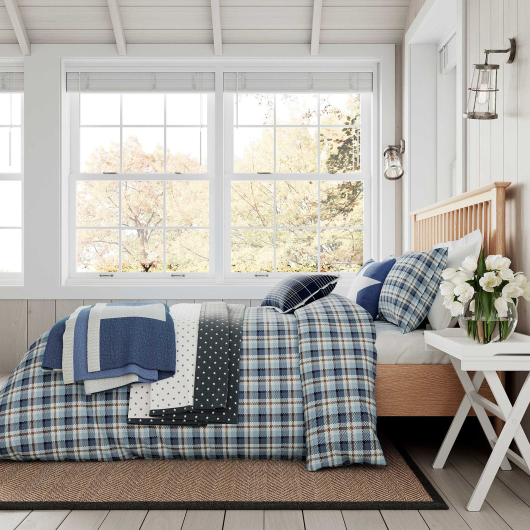 LONG ISLAND by HELENA SPRINGFIELD<BR>
Cosy Check Brushed Cotton Duvet Cover Set <BR>
Blue <BR>