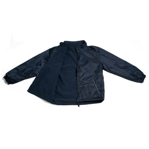 SCHOOL JACKET <BR>
Nylon Outer, Fleece interior, Reflective Piping <BR>
Royal, Wine & Navy <BR>