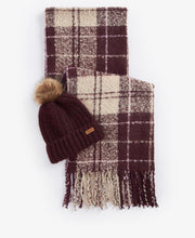 Load image into Gallery viewer, BARBOUR &lt;BR&gt;
Saltburn Hat &amp; Scarf Boxed Set &lt;BR&gt;
Cabernet &lt;BR&gt;
