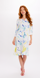 DOLCEZZA<BR>
Feminine Brushstroke Linen Dress<BR>
Aqua<BR>