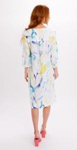 DOLCEZZA<BR>
Feminine Brushstroke Linen Dress<BR>
Aqua<BR>