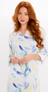 DOLCEZZA<BR>
Feminine Brushstroke Linen Dress<BR>
Aqua<BR>