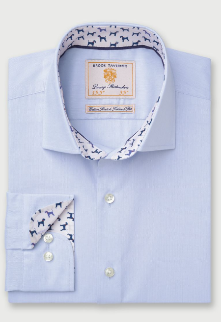 BROOK TAVERNER<BR>
Regular and Tailored Fit Herringbone Cotton Stretch Shirt<BR>
Sky Blue<BR>