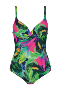 NATURANA<BR>
Tropical Print Padded Swimsuit<BR>
Green<BR>