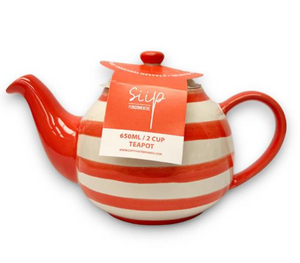 CAPTIVATE SIIP HOME<BR>
Red Stripe 6 Cup Teapot<BR>
Red<BR>