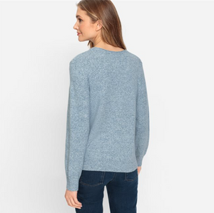 OLSEN<BR>
Long Sleeve Knit Jumper in Henry Fit<BR>
Blue<BR>