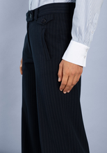 Load image into Gallery viewer, MORE AND MORE&lt;BR&gt;
Wide Pinstripe Trousers&lt;BR&gt;
Navy&lt;BR&gt;
