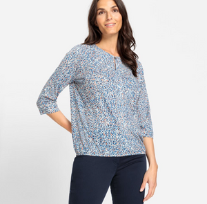 OLSEN<BR>
Leopard Print Top<BR>
Blue<BR>