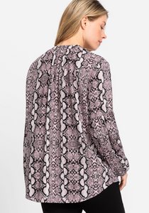 OLSEN<BR>
Long Sleeve Snake Print Blouse<BR>
Pink<BR