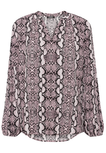 OLSEN<BR>
Long Sleeve Snake Print Blouse<BR>
Pink<BR