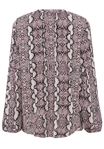 OLSEN<BR>
Long Sleeve Snake Print Blouse<BR>
Pink<BR