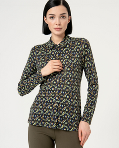 SURKANA<BR>
Printed Long Sleeve Fitted Shirt<BR>
Green<BR>