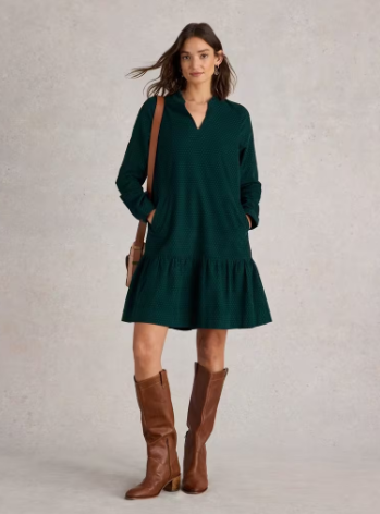 WHITE STUFF<BR>
Daria Cord Dress<BR>
Green<BR>