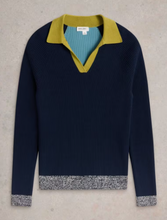 Load image into Gallery viewer, WHITE STUFF&lt;BR&gt;
Rib Collar Jumper&lt;BR&gt;
Navy&lt;BR&gt;
