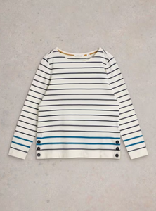 WHITE STUFF<BR>
Willow Stripe Top<BR>
White/Pink Multi<BR>