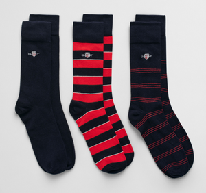 GANT<BR>
3 Pack Shield Stripe Socks<BR>