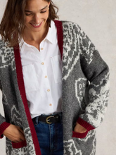 Load image into Gallery viewer, WHITE STUFF&lt;BR&gt;
Fiona Floral Cardigan&lt;BR&gt;
Grey&lt;BR&gt;
