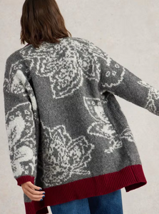 WHITE STUFF<BR>
Fiona Floral Cardigan<BR>
Grey<BR>