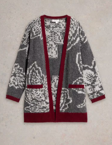 WHITE STUFF<BR>
Fiona Floral Cardigan<BR>
Grey<BR>