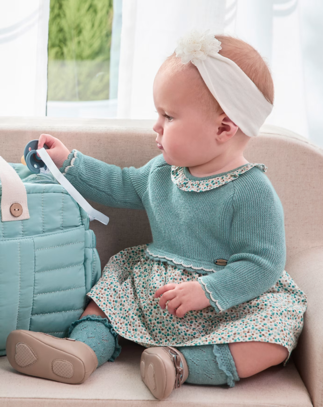 MAYORAL<BR>
Newborn Combined Tricot Dress<BR>
Iceberge<BR>