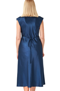 MARLON<BR>
Feminine Satin and Lace Long Nightdress<BR>
Blue<BR>