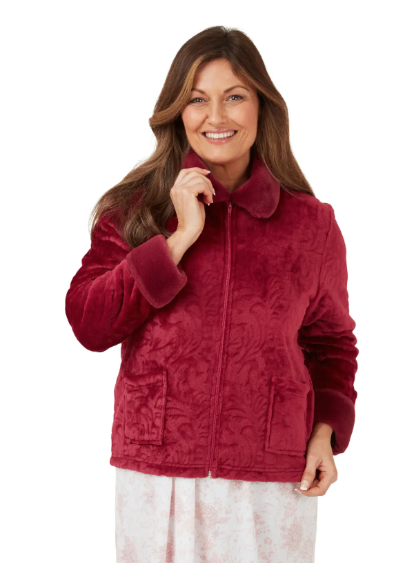 MARLON<BR>
Faux Fur Fleece Bedjacket<BR>
Plum<BR>