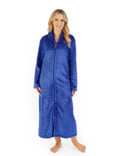 Load image into Gallery viewer, SLENDERELLA &lt;BR&gt;
Embossed Pattern Fleece 50&quot; Zip Through Housecoat &lt;BR&gt;
Blue &lt;BR&gt;
