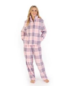 SLENDERELLA<BR>
Check Print Waffle Zip Through Pyjamas<BR>
Pink<BR>