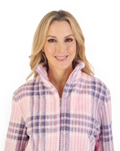 Load image into Gallery viewer, SLENDERELLA&lt;BR&gt;
Check Print Waffle Zip Through Pyjamas&lt;BR&gt;
Pink&lt;BR&gt;
