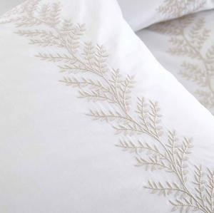 BIANCA<BR>
Embroidery Leaf Duvet Set<BR>
Natural<BR>