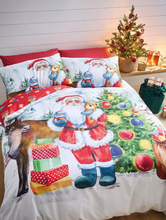 Load image into Gallery viewer, CATHERINE LANSFIELD &lt;BR&gt;
Retro Father Christmas Duvet Set &lt;BR&gt;
Navy, White &lt;BR&gt;
